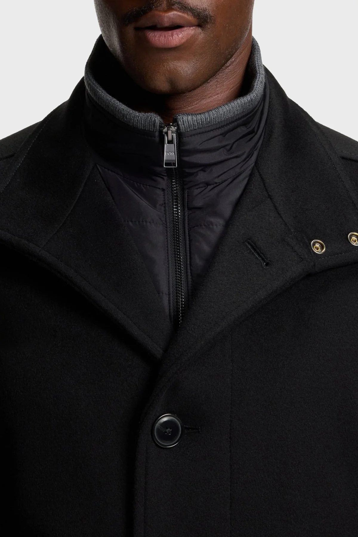 Boss Yün ve Kaşmir Karışımlı Relaxed Fit Dik Yaka Erkek Kaban 50549193 001 SİYAH - 4