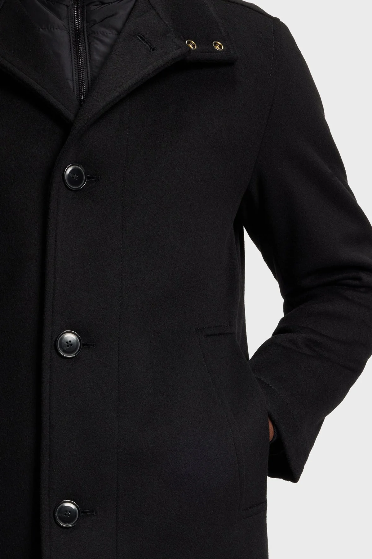 Boss Yün ve Kaşmir Karışımlı Relaxed Fit Dik Yaka Erkek Kaban 50549193 001 SİYAH - 5