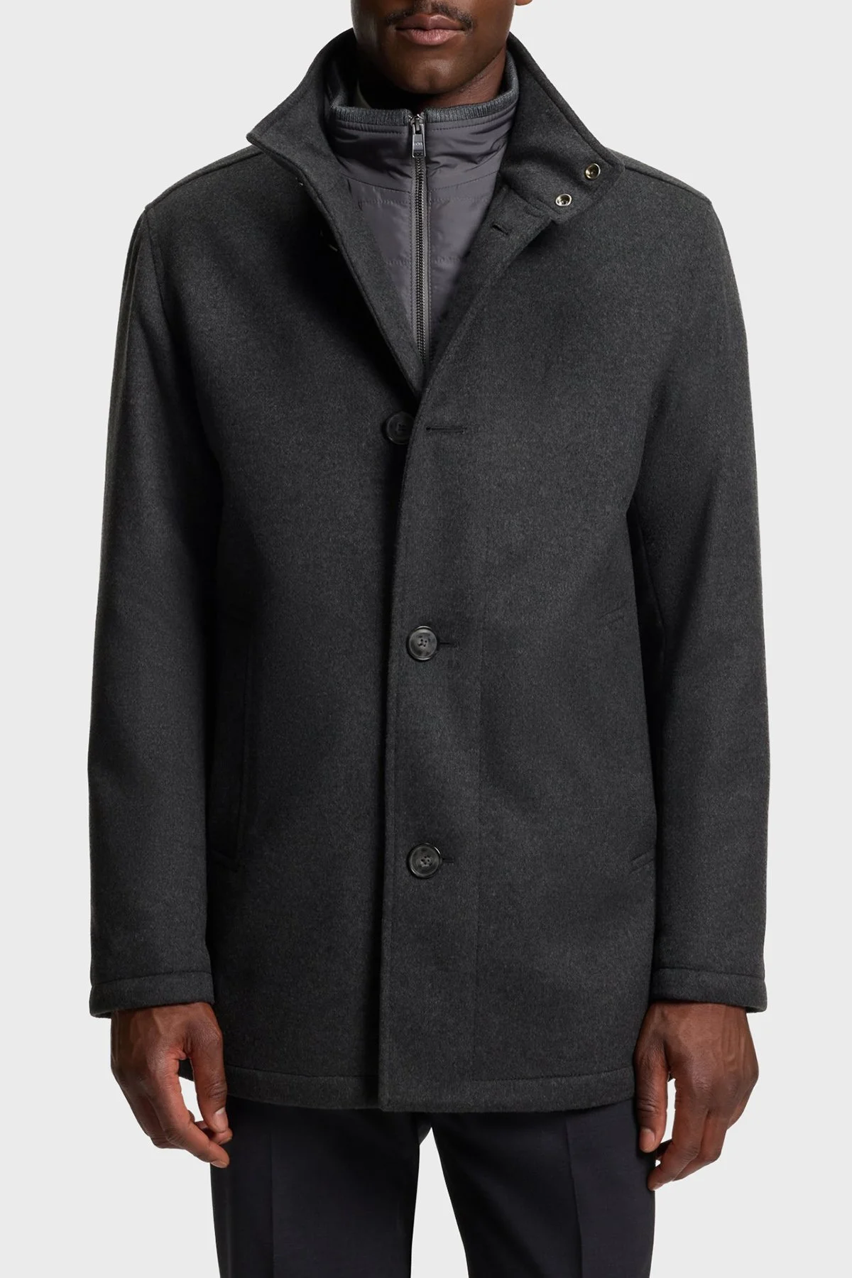 Boss Yün ve Kaşmir Karışımlı Relaxed Fit Dik Yaka Erkek Kaban 50549193 030 GRİ - 1