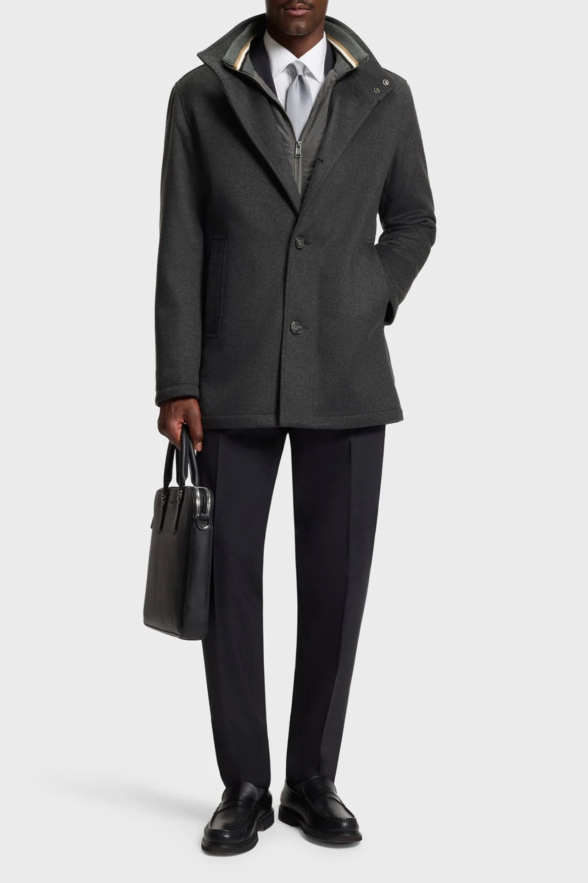 Boss Yün ve Kaşmir Karışımlı Relaxed Fit Dik Yaka Erkek Kaban 50549193 030 GRİ - 2