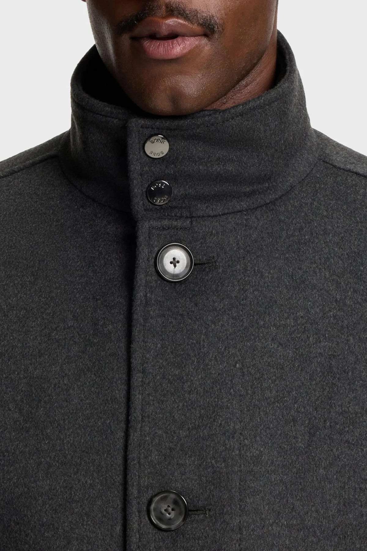 Boss Yün ve Kaşmir Karışımlı Relaxed Fit Dik Yaka Erkek Kaban 50549193 030 GRİ - 4
