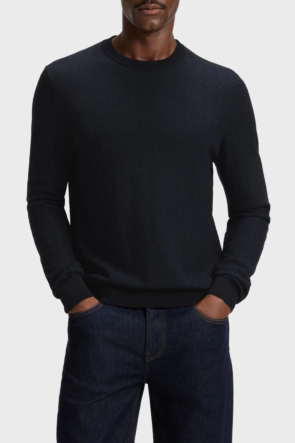 Boss Yün ve Pamuk Karışımlı Regular Fit Bisiklet Yaka Erkek Sweat 50549985 404 LACİVERT - 1