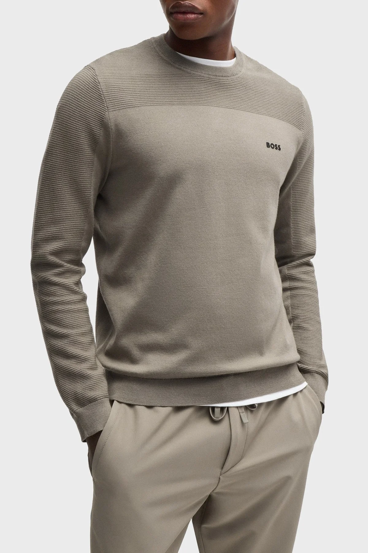 Boss Yünlü Regular Fit Bisiklet Yaka Erkek Kazak 50498559 334 SÜTLÜ KAHVE - 1
