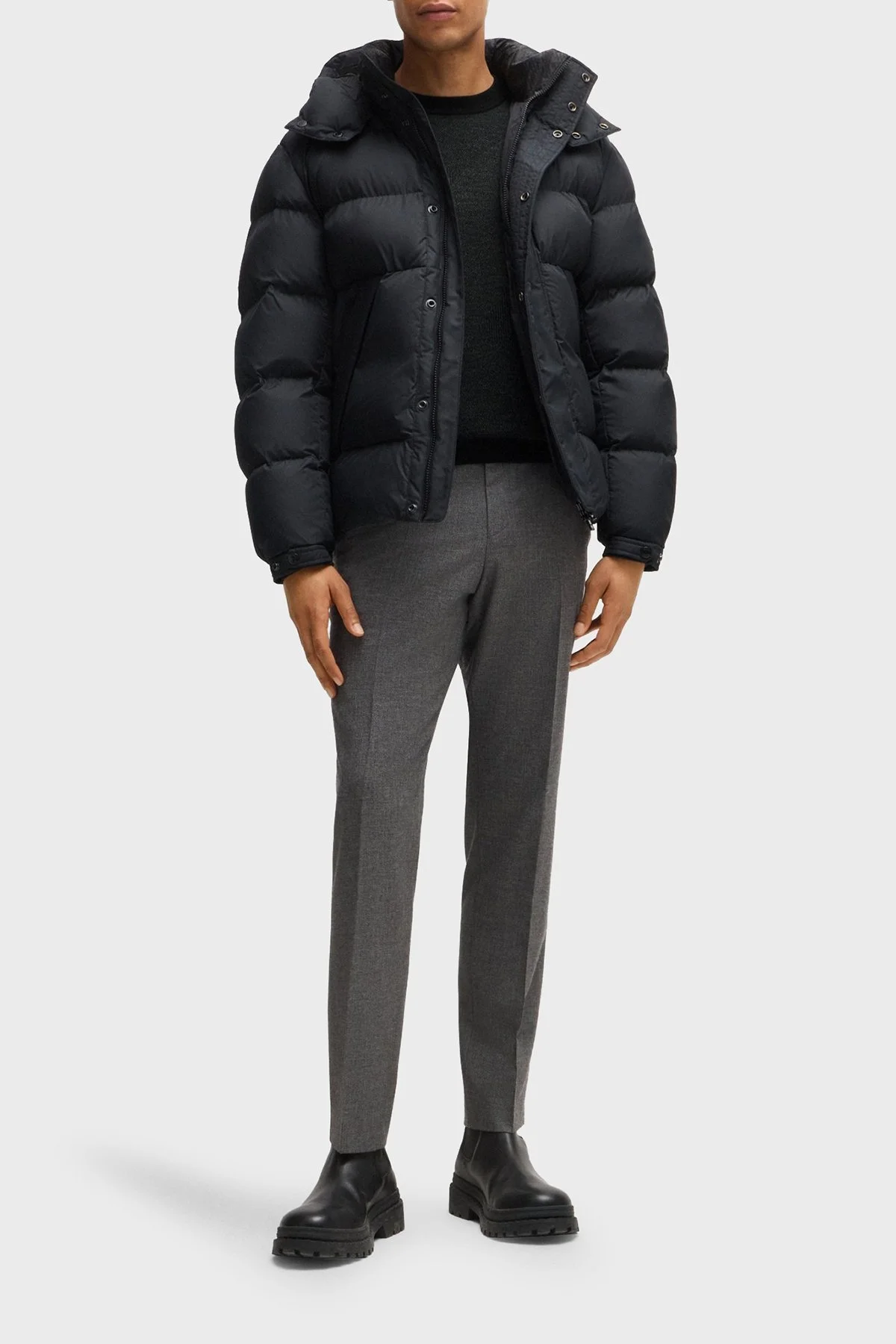 Boss Yünlü Regular Fit Bisiklet Yaka Jakarlı Erkek Kazak 50526845 001 SİYAH - 2