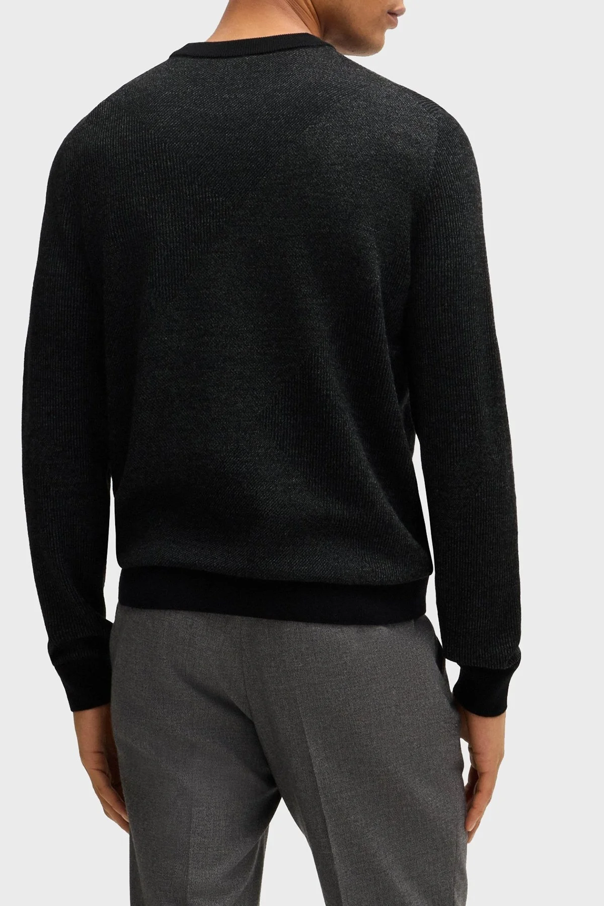 Boss Yünlü Regular Fit Bisiklet Yaka Jakarlı Erkek Kazak 50526845 001 SİYAH - 3