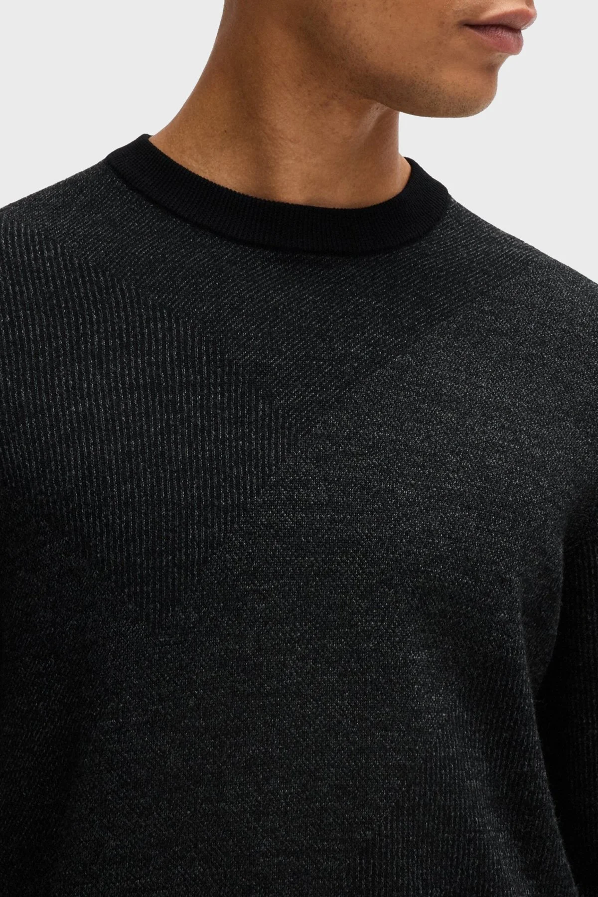 Boss Yünlü Regular Fit Bisiklet Yaka Jakarlı Erkek Kazak 50526845 001 SİYAH - 4