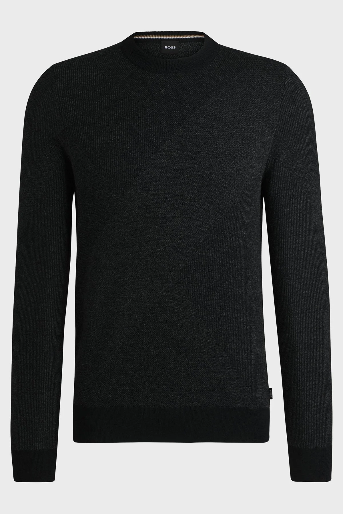 Boss Yünlü Regular Fit Bisiklet Yaka Jakarlı Erkek Kazak 50526845 001 SİYAH - 5