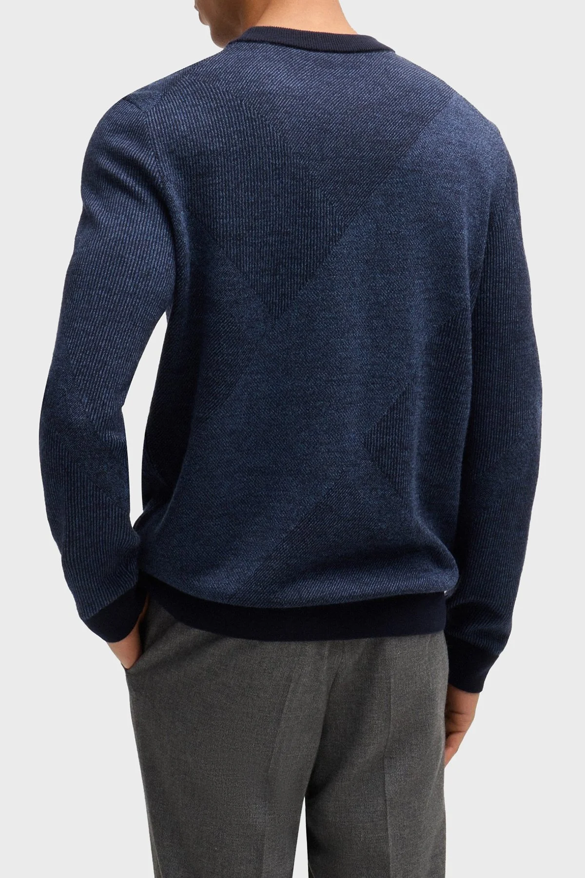 Boss Yünlü Regular Fit Bisiklet Yaka Jakarlı Erkek Kazak 50526845 404 LACİVERT - 3