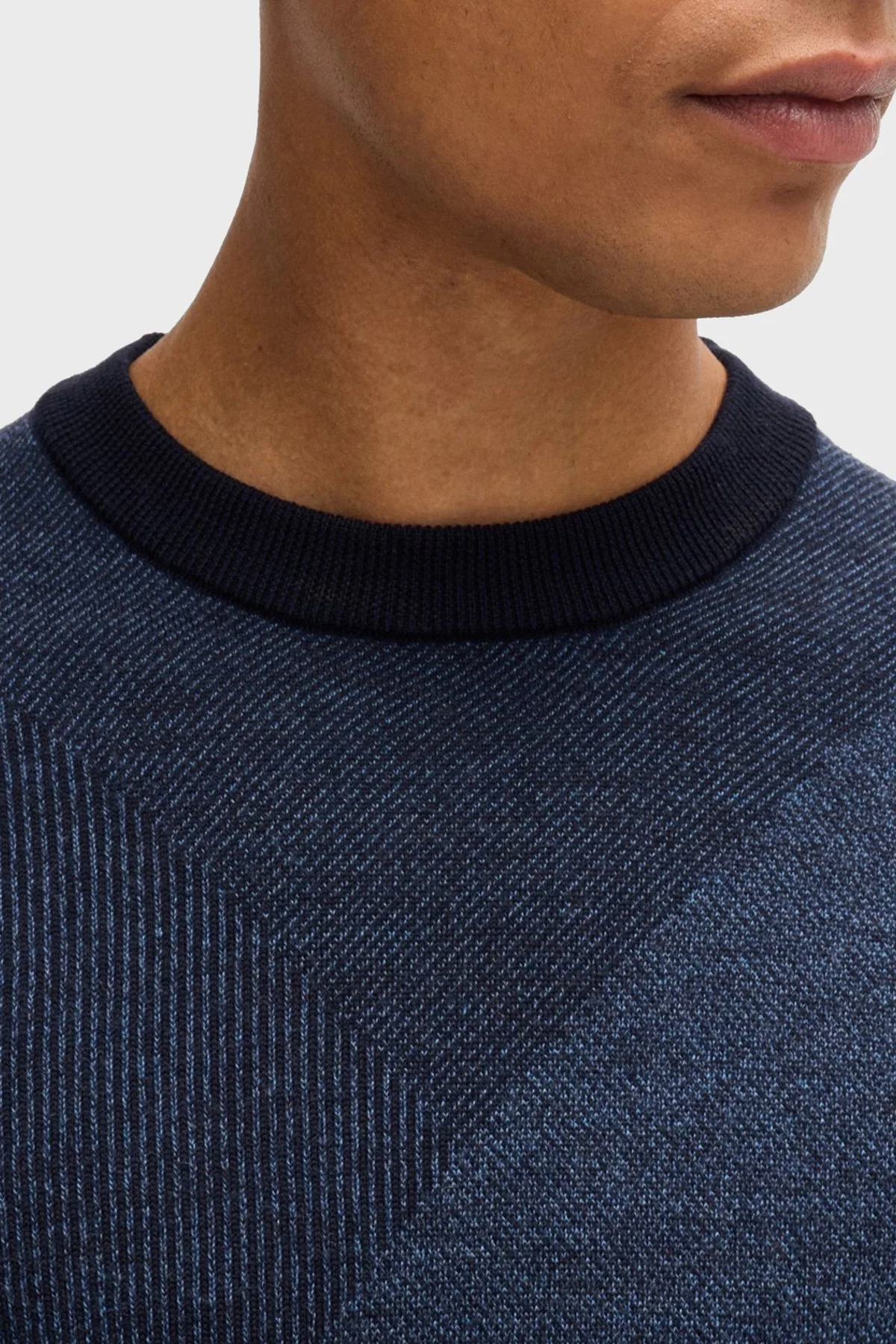 Boss Yünlü Regular Fit Bisiklet Yaka Jakarlı Erkek Kazak 50526845 404 LACİVERT - 4