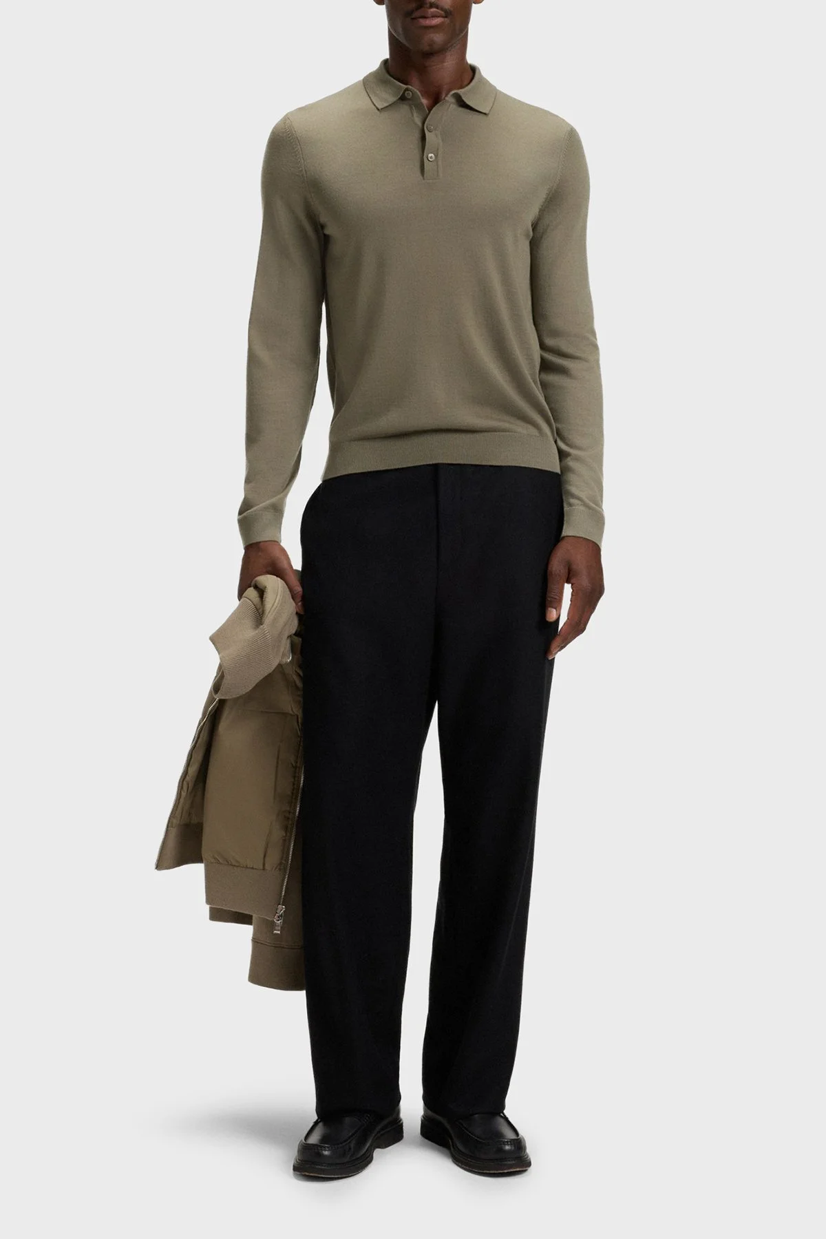 Boss Yünlü Regular Fit Düğmeli Erkek Polo Yaka Kazak 50476357 245 HAKİ - 3