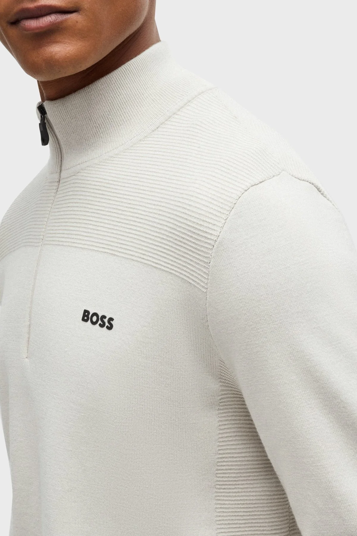 Boss Yünlü Regular Fit Fermuarlı Dik Yaka Erkek Kazak 50498560 271 BEJ - 9