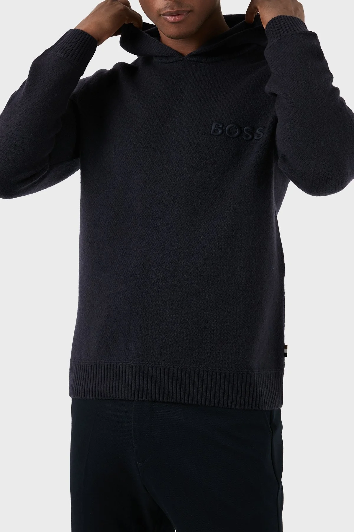 Boss Yünlü Regular Fit Kapüşonlu Erkek Kazak 50500676 404 LACİVERT - 4