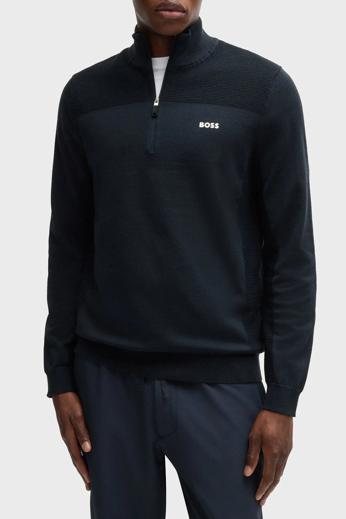 Boss Yünlü Regular Fit Polo Yaka Fermuarlı Erkek Sweat 50498560 402 LACİVERT - 1