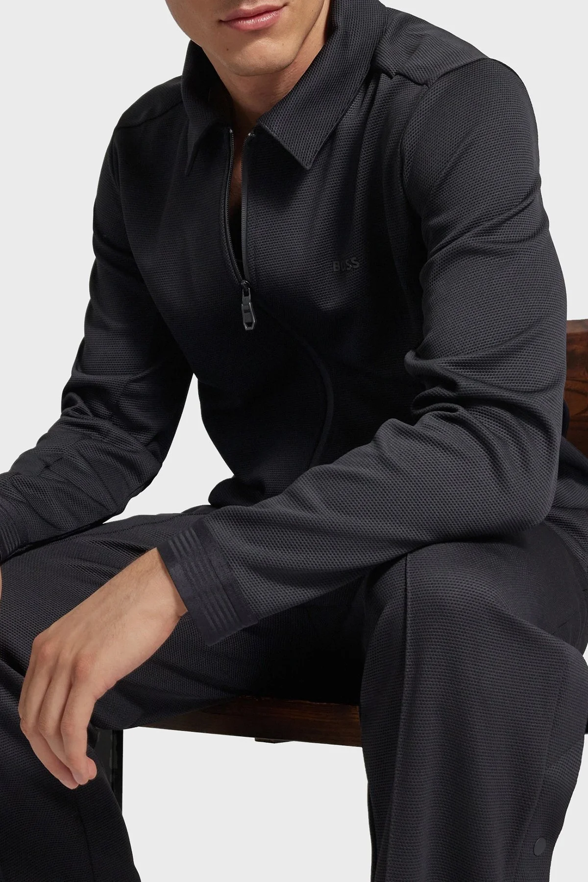 Boss Yünlü Regular Fit Polo Yaka Fermuarlı Erkek Sweat 50518726 001 SİYAH - 3