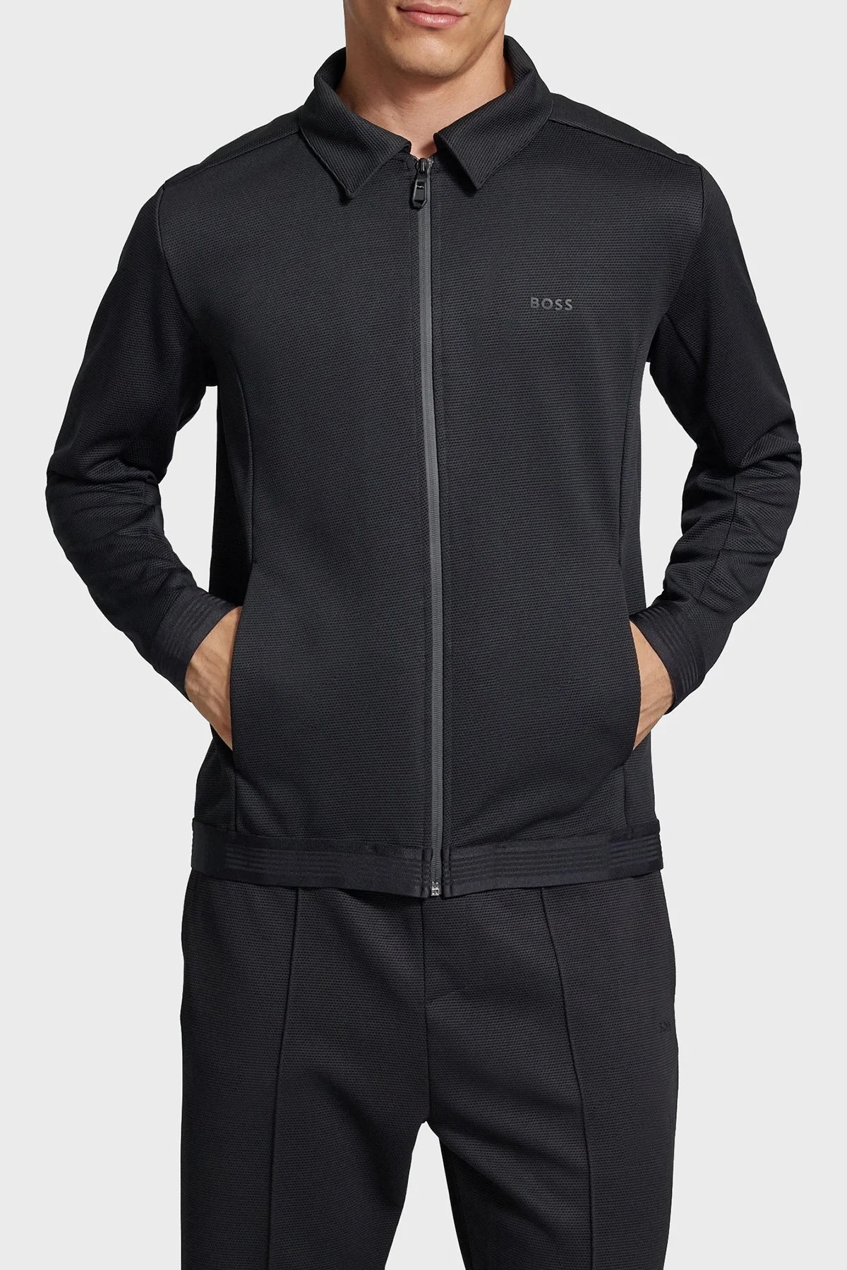 Boss Yünlü Regular Fit Polo Yaka Fermuarlı Erkek Sweat 50518726 001 SİYAH - 1