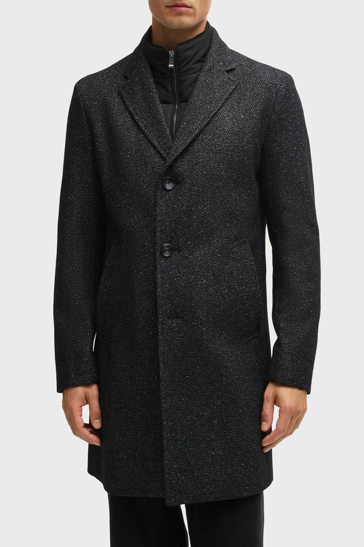 Boss Yünlü Slim Fit Mono Yaka Erkek Kaban 50528177 001 SİYAH - 1