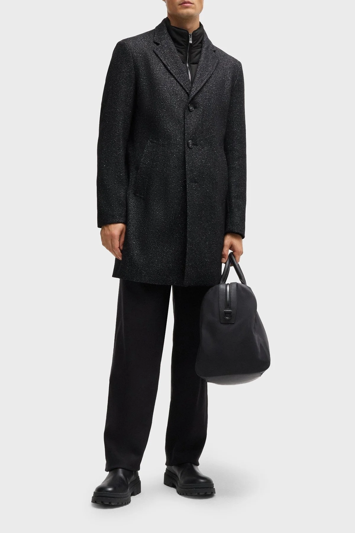 Boss Yünlü Slim Fit Mono Yaka Erkek Kaban 50528177 001 SİYAH - 3