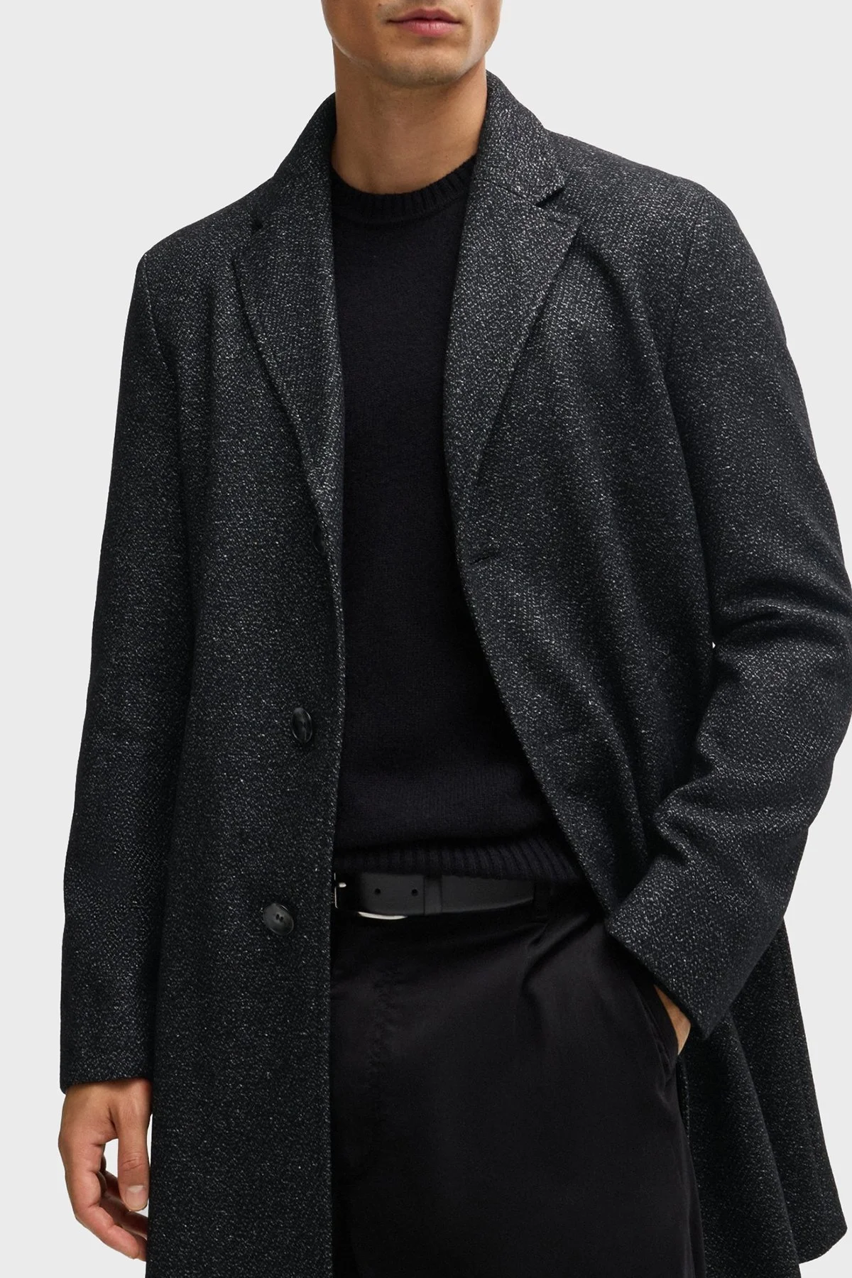 Boss Yünlü Slim Fit Mono Yaka Erkek Kaban 50528177 001 SİYAH - 4