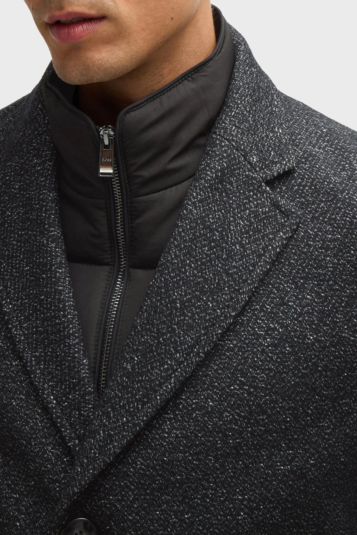 Boss Yünlü Slim Fit Mono Yaka Erkek Kaban 50528177 001 SİYAH - 5