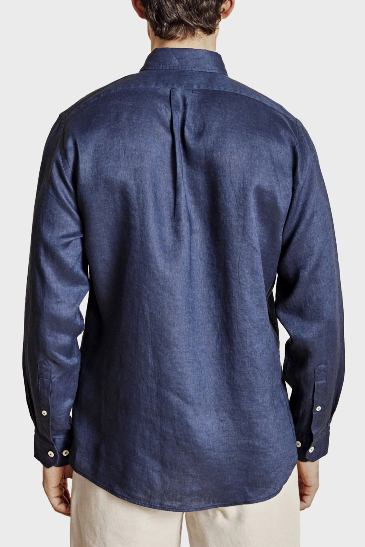 Brooks Brothers % 100 Keten Düğmeli Yaka Regular Fit Uzun Kollu Erkek Gömlek BBSS26MSH022137 LACİVERT - 2