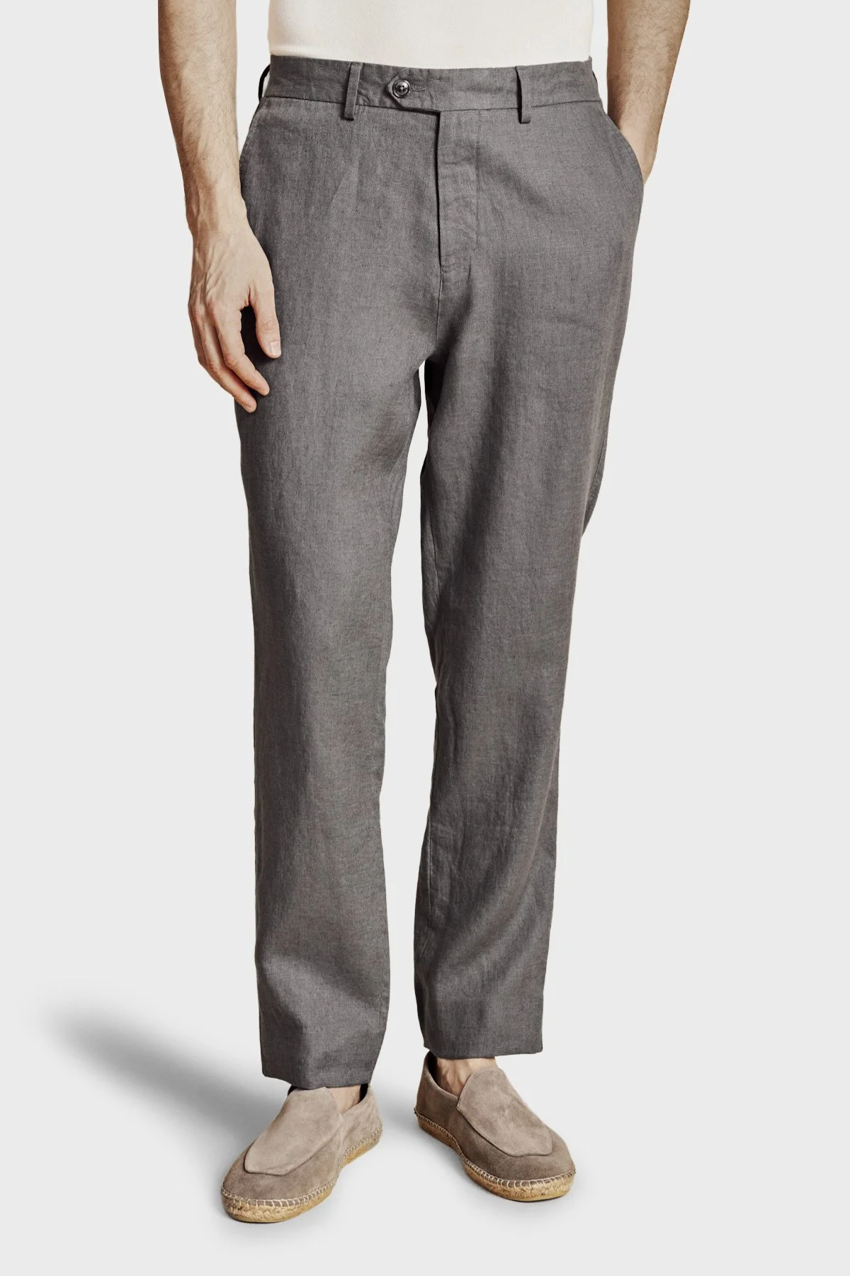Brooks Brothers % 100 Keten Normal Bel Düz Paça Erkek Pantolon BBSS26MPT022108 ANTRASİT - 1