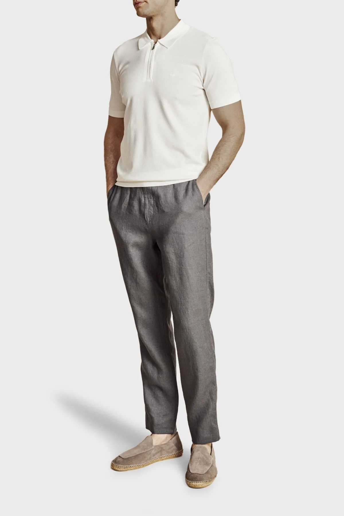 Brooks Brothers % 100 Keten Normal Bel Düz Paça Erkek Pantolon BBSS26MPT022108 ANTRASİT - 2