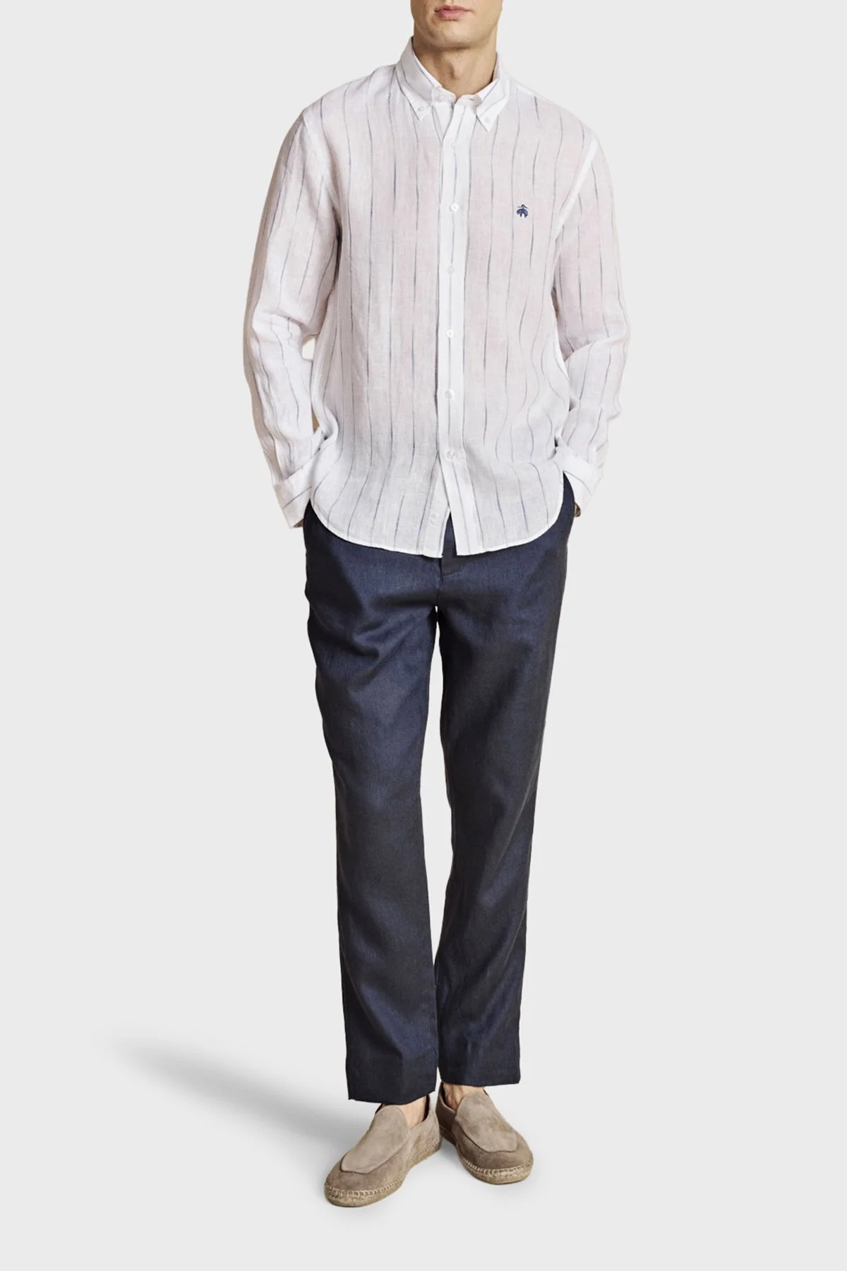 Brooks Brothers %100 Keten Normal Bel Düz Paça Erkek Pantolon BBSS26MPT022137 LACİVERT - 2