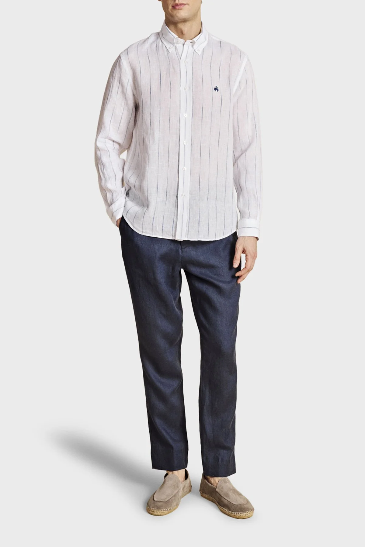 Brooks Brothers %100 Keten Normal Bel Düz Paça Erkek Pantolon BBSS26MPT022137 LACİVERT - 4
