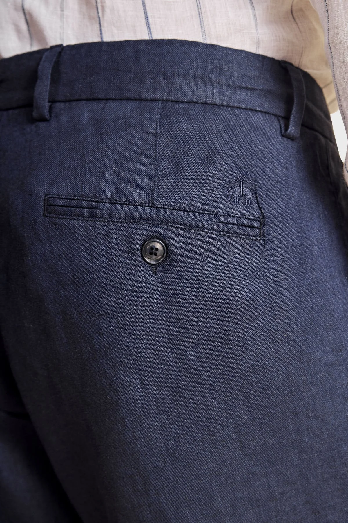 Brooks Brothers %100 Keten Normal Bel Düz Paça Erkek Pantolon BBSS26MPT022137 LACİVERT - 5