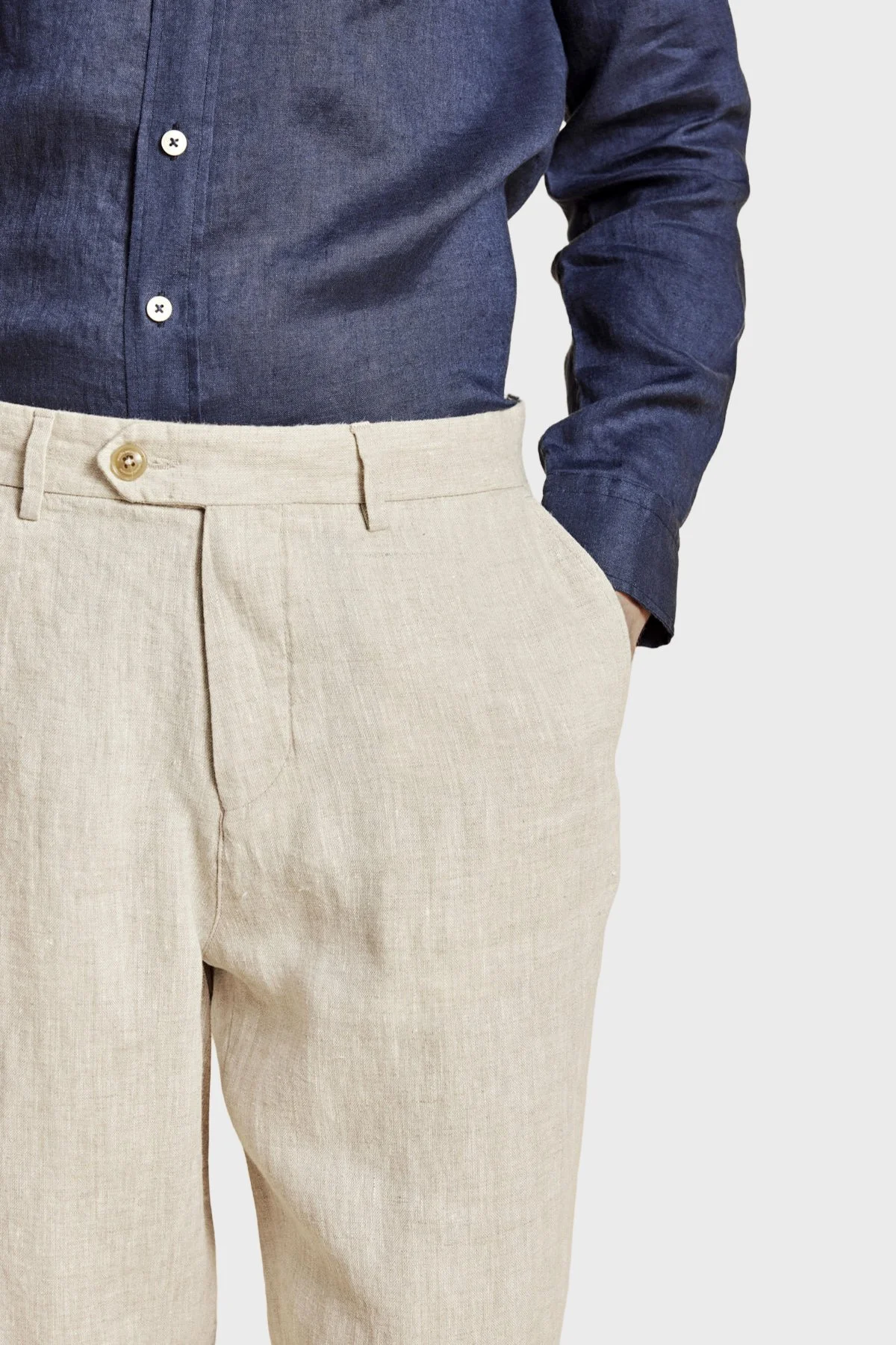 Brooks Brothers %100 Keten Normal Bel Düz Paça Erkek Pantolon BBSS26MPT022142 BEJ - 4