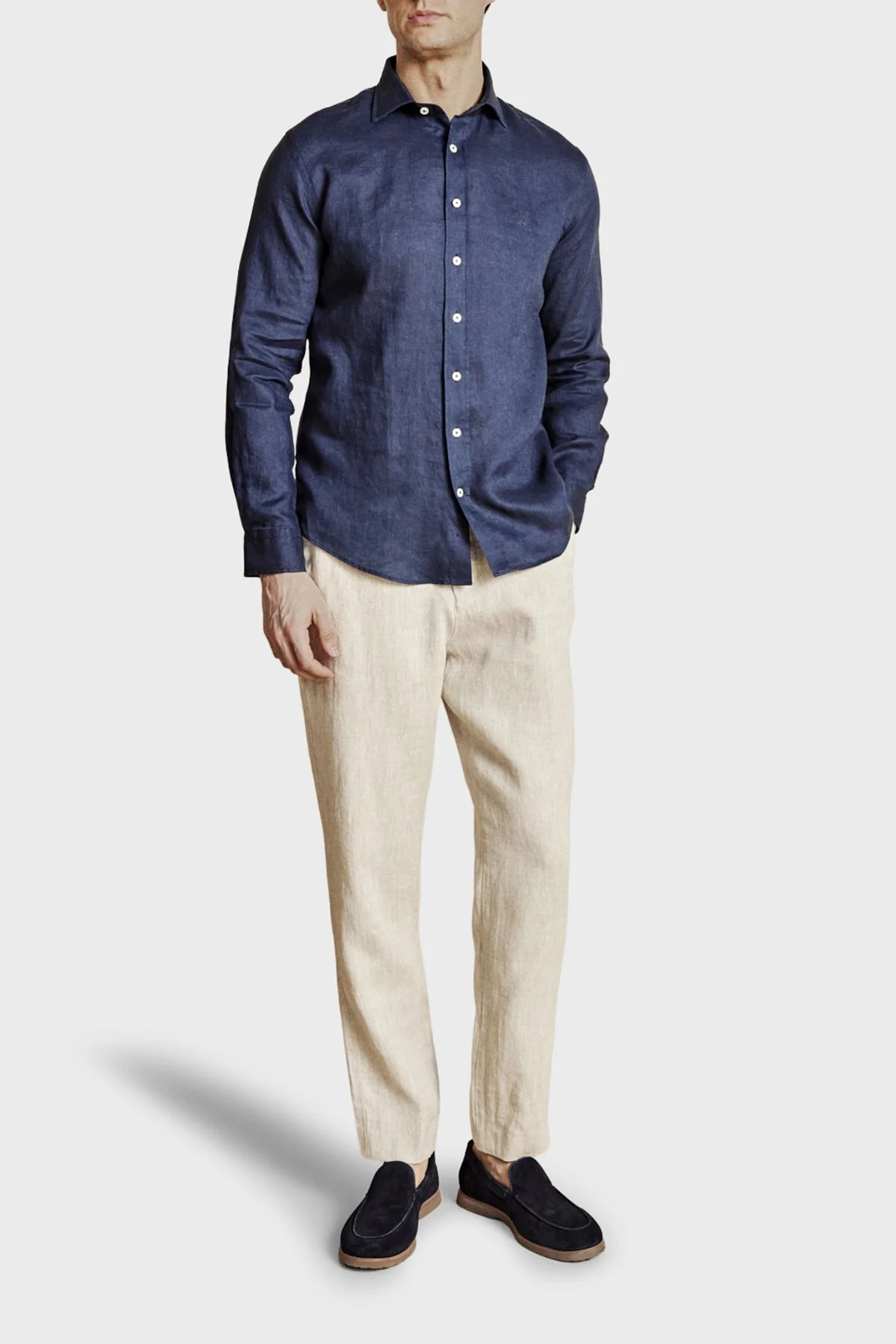 Brooks Brothers %100 Keten Normal Bel Düz Paça Erkek Pantolon BBSS26MPT022142 BEJ - 5