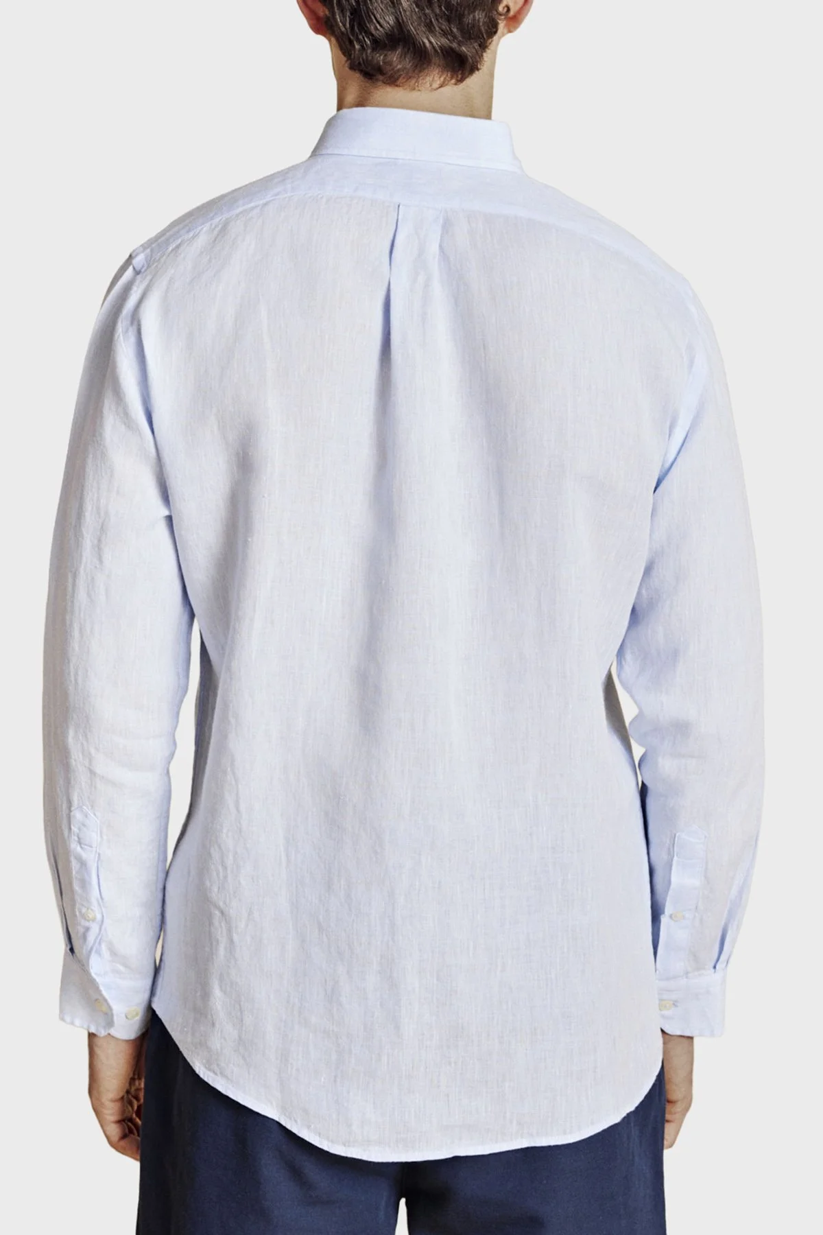 Brooks Brothers % 100 Keten Regular Fit Düğmeli Yaka Erkek Gömlek BBSS26MSH022116 AÇIK MAVİ - 2