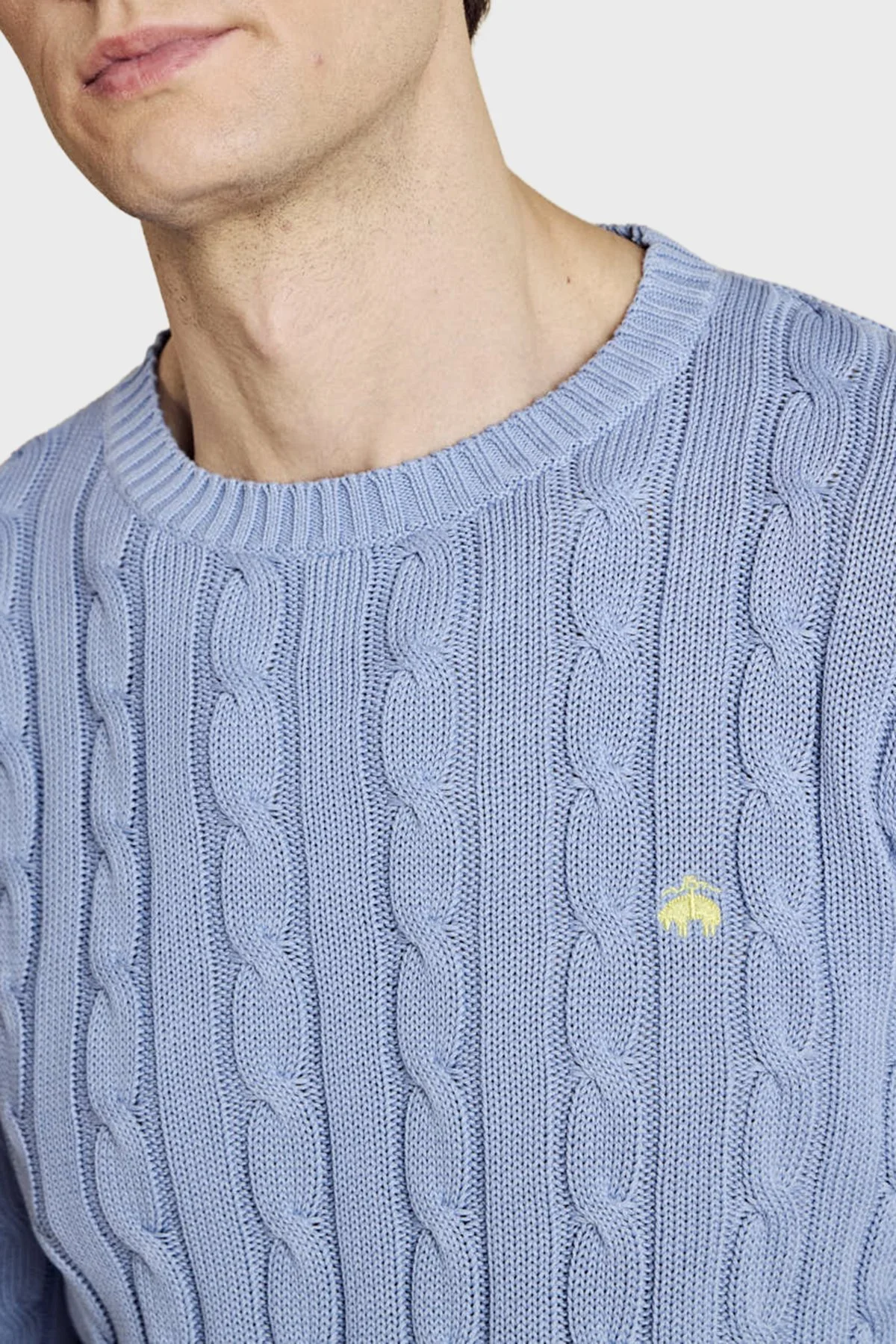 Brooks Brothers %100 Pamuk Saç Örgü Desenli Bisiklet Yaka Erkek Kazak BBSS26MKL030116 Açık Mavi - 5