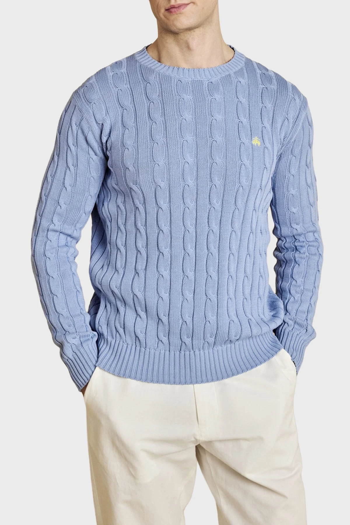 Brooks Brothers %100 Pamuk Saç Örgü Desenli Bisiklet Yaka Erkek Kazak BBSS26MKL030116 Açık Mavi - 6