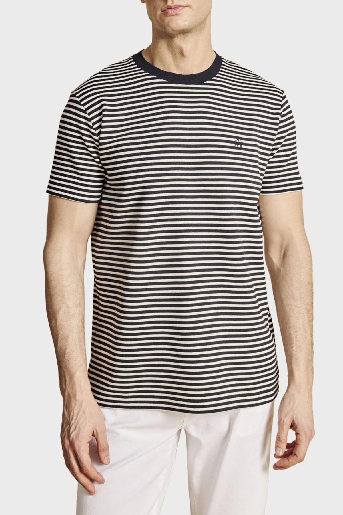 Brooks Brothers Bisiklet Yaka Çizgili T-shirt Erkek T Shirt BBSS26MTS016157 LACİVERT-BEYAZ - 1