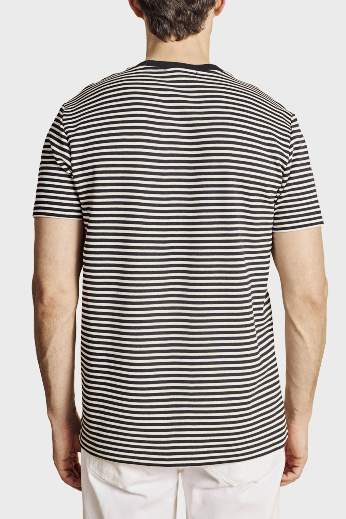 Brooks Brothers Bisiklet Yaka Çizgili T-shirt Erkek T Shirt BBSS26MTS016157 LACİVERT-BEYAZ - 2