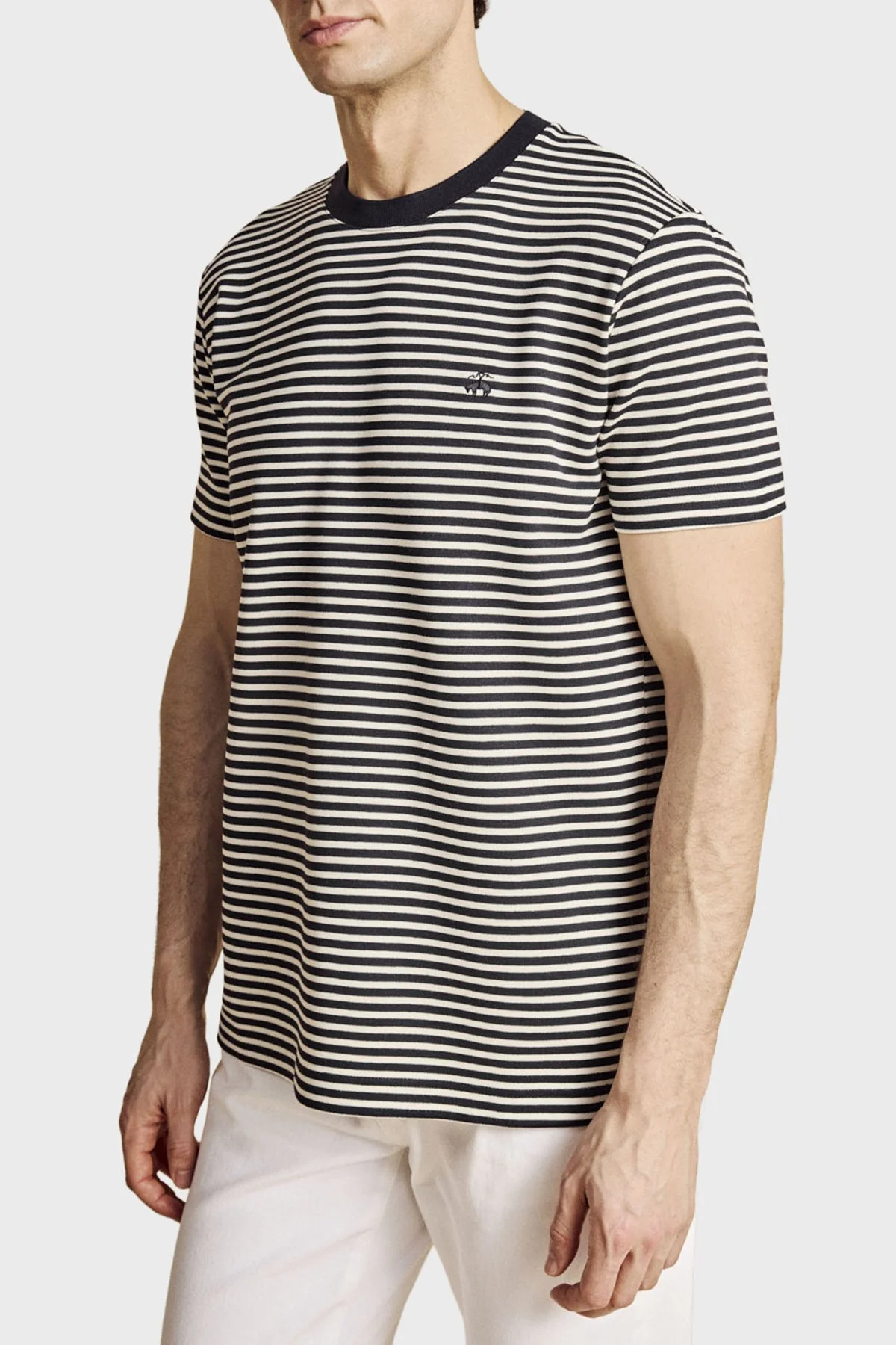 Brooks Brothers Bisiklet Yaka Çizgili T-shirt Erkek T Shirt BBSS26MTS016157 LACİVERT-BEYAZ - 3