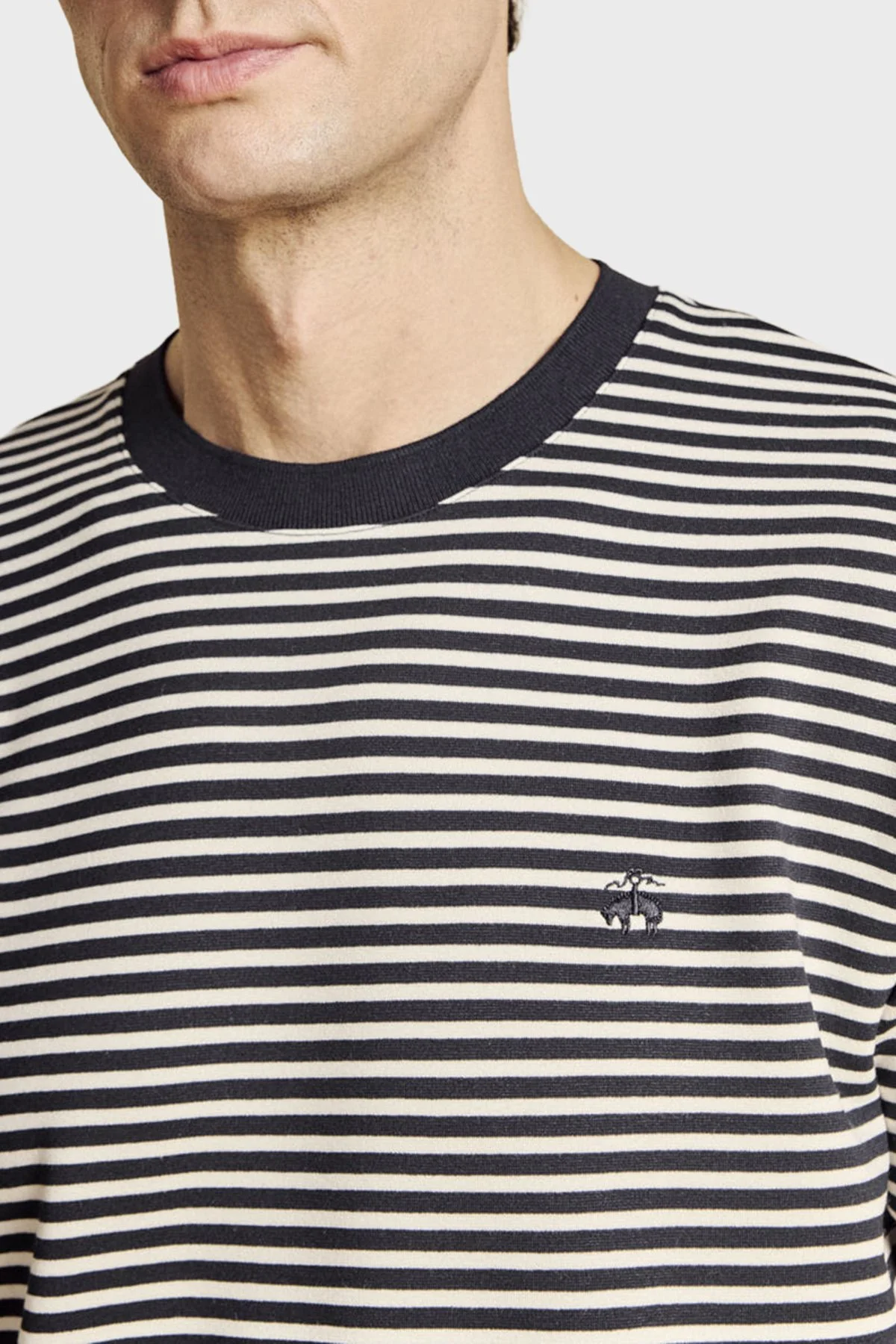 Brooks Brothers Bisiklet Yaka Çizgili T-shirt Erkek T Shirt BBSS26MTS016157 LACİVERT-BEYAZ - 4