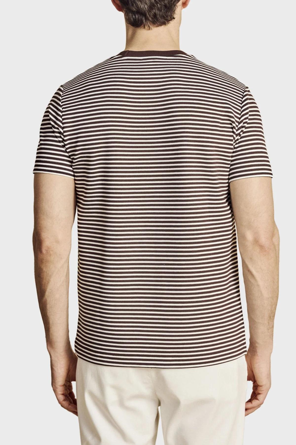 Brooks Brothers Bisiklet Yaka Çizgili T-shirt Erkek T Shirt BBSS26MTS016292 KAHVE-EKRU - 2