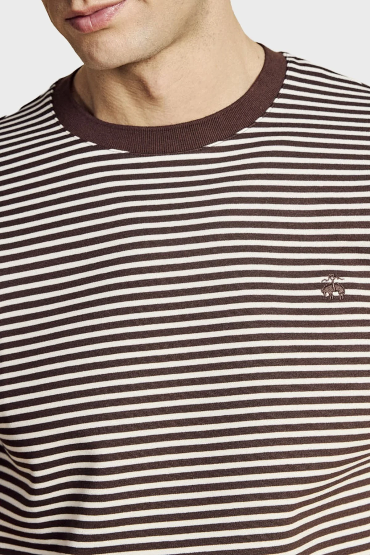 Brooks Brothers Bisiklet Yaka Çizgili T-shirt Erkek T Shirt BBSS26MTS016292 KAHVE-EKRU - 4