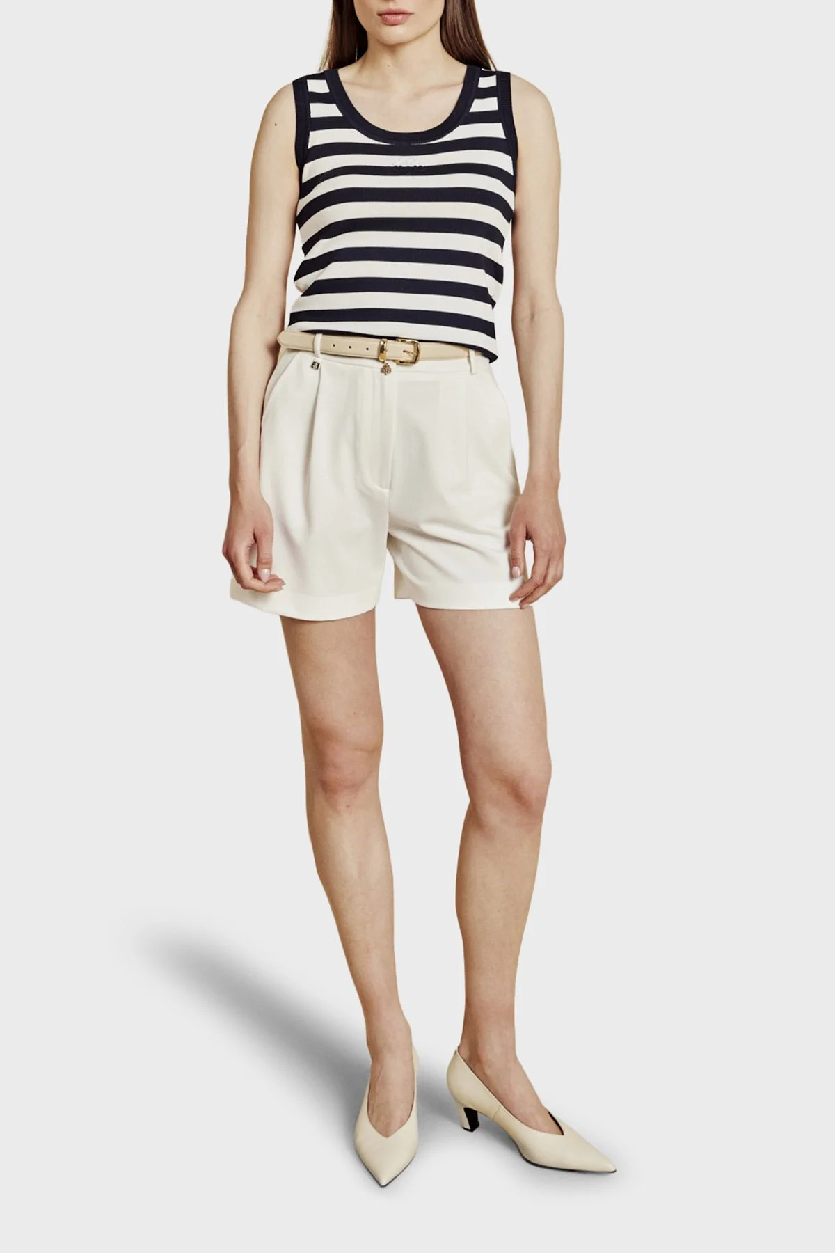 Brooks Brothers Çizgili Bisiklet Yaka Kadın Atlet BBSS26FKT010388 Lacivert-Kırık Beyaz - 2
