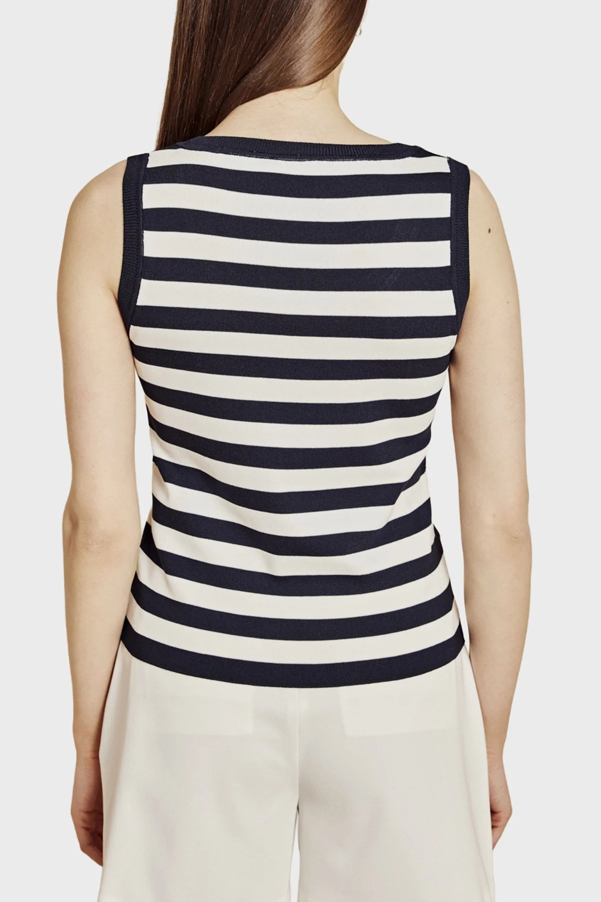 Brooks Brothers Çizgili Bisiklet Yaka Kadın Atlet BBSS26FKT010388 Lacivert-Kırık Beyaz - 3
