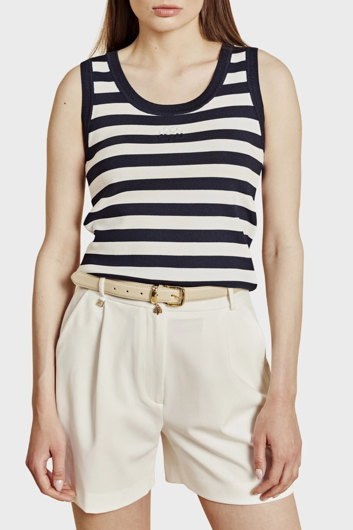 Brooks Brothers Çizgili Bisiklet Yaka Kadın Atlet BBSS26FKT010388 Lacivert-Kırık Beyaz - 5