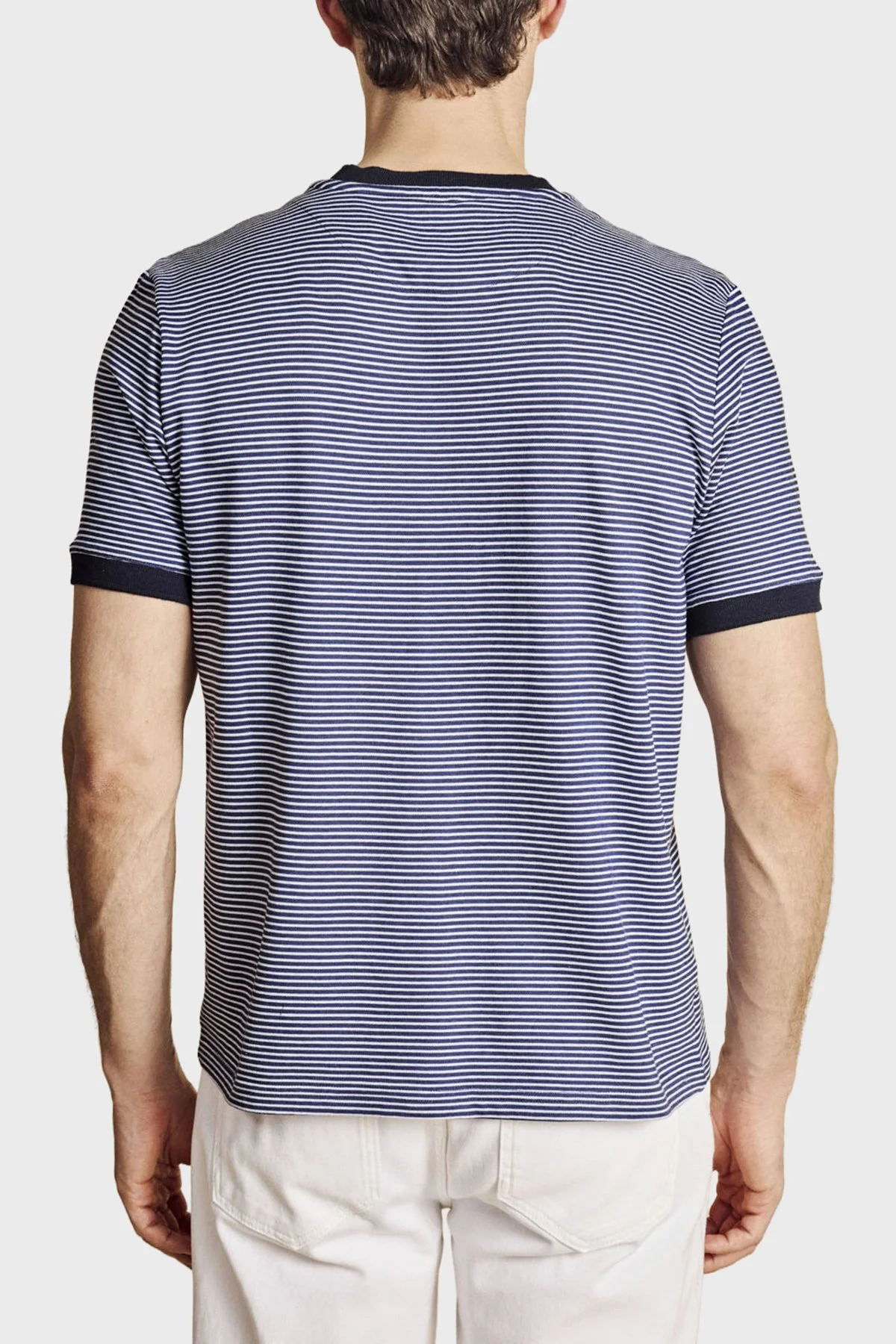 Brooks Brothers Çizgili Bisiklet Yaka T-Shirt Erkek T Shirt BBSS26MTS022157 LACİVERT-BEYAZ - 2