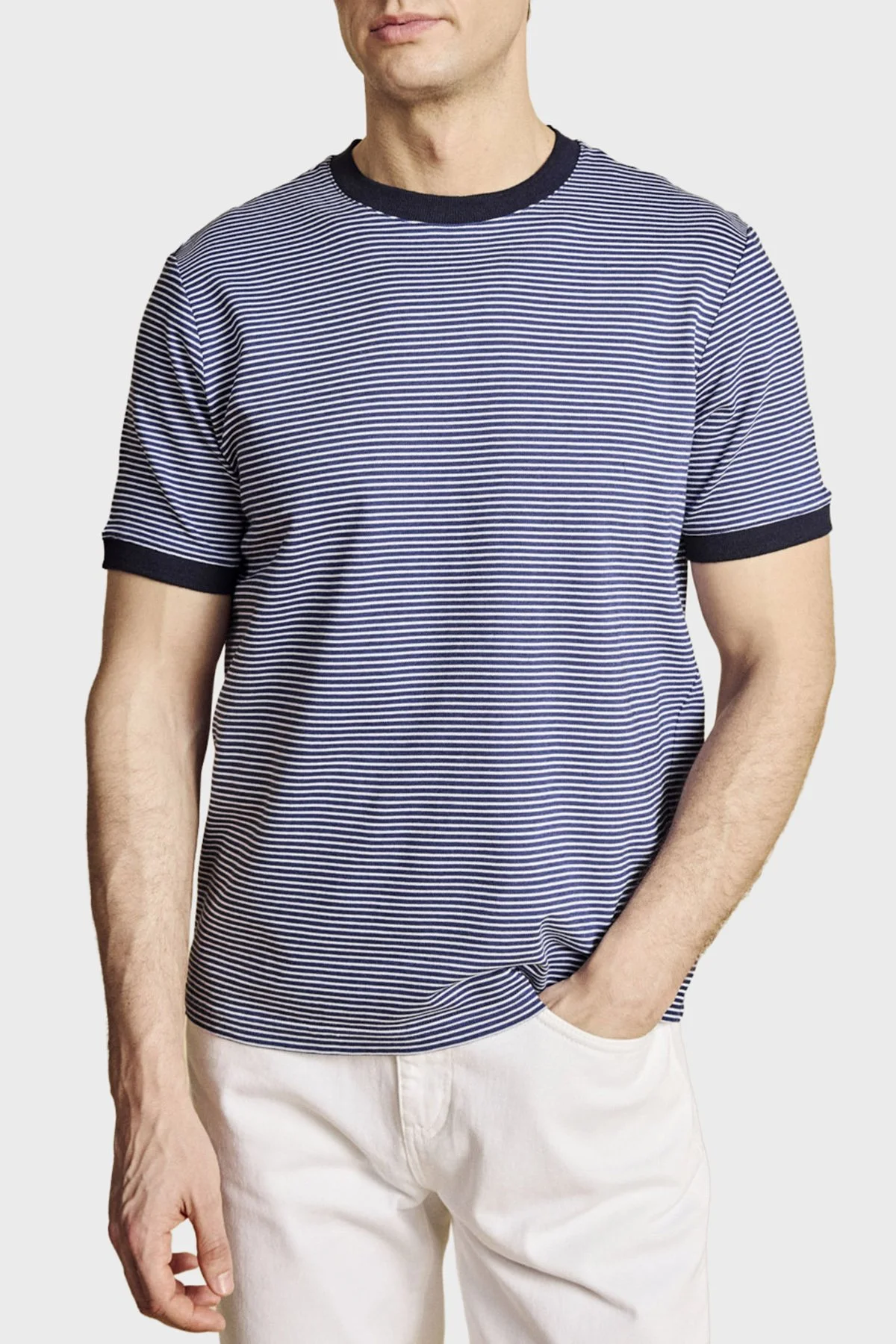 Brooks Brothers Çizgili Bisiklet Yaka T-Shirt Erkek T Shirt BBSS26MTS022157 LACİVERT-BEYAZ - 3
