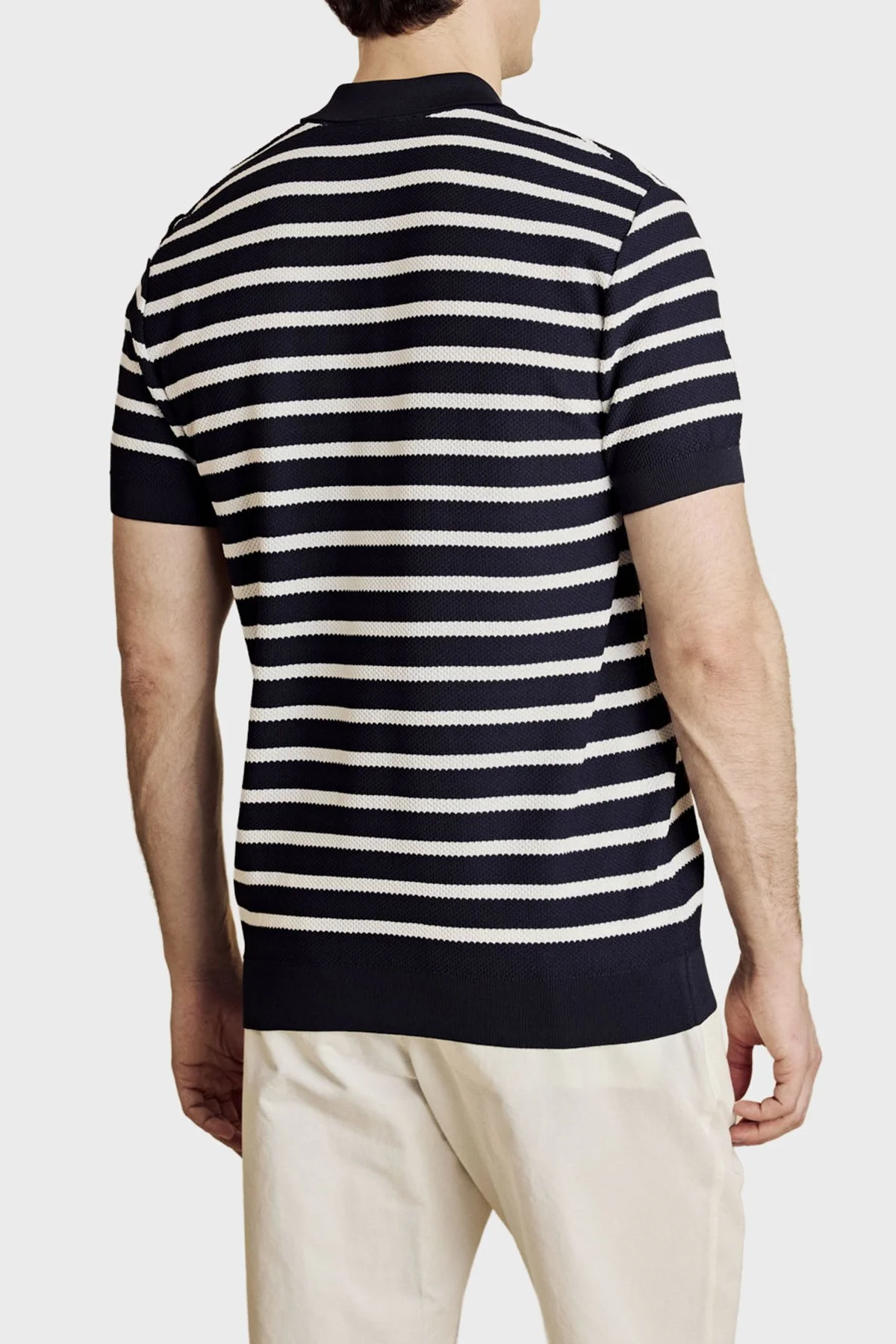 Brooks Brothers Çizgili Rayon Kısa Kollu Düğmeli Erkek Polo Yaka Kazak BBSS26MKL004388 Lacivert Kırık Beyaz - 3