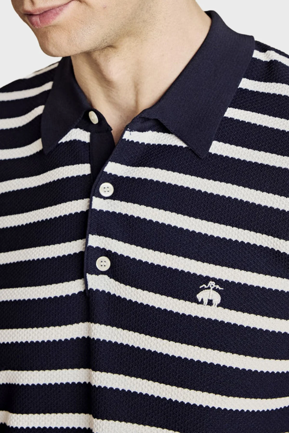 Brooks Brothers Çizgili Rayon Kısa Kollu Düğmeli Erkek Polo Yaka Kazak BBSS26MKL004388 Lacivert Kırık Beyaz - 5