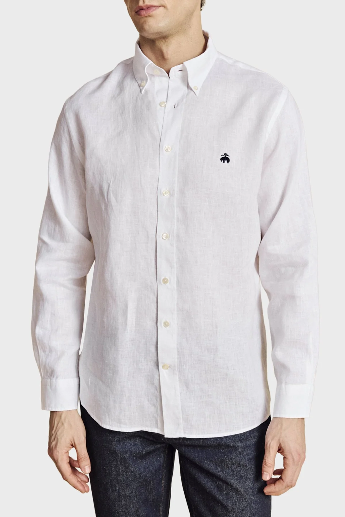 Brooks Brothers Düğmeli Yaka Regular Fit %100 Keten Uzun Kollu Erkek Gömlek BBSS26MSH022100 BEYAZ - 3