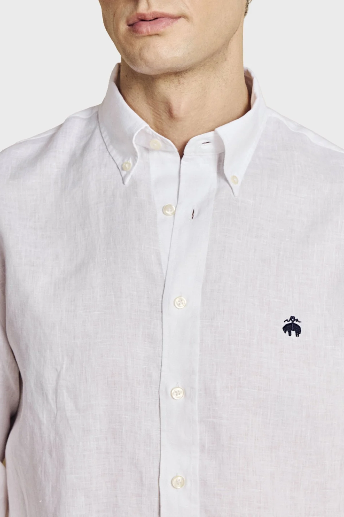 Brooks Brothers Düğmeli Yaka Regular Fit %100 Keten Uzun Kollu Erkek Gömlek BBSS26MSH022100 BEYAZ - 4