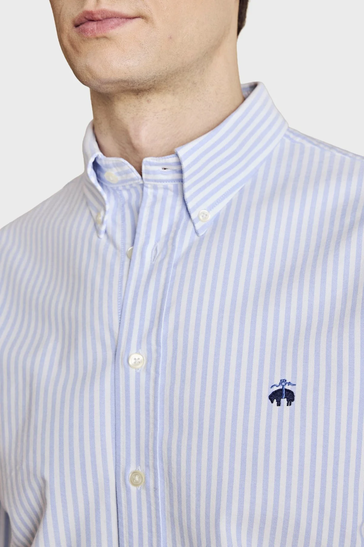 Brooks Brothers Düğmeli Yaka Regular Fit %100 Pamuk Oxford Çizgili Erkek Gömlek BBSS26MSH021145 Beyaz Mavi - 5